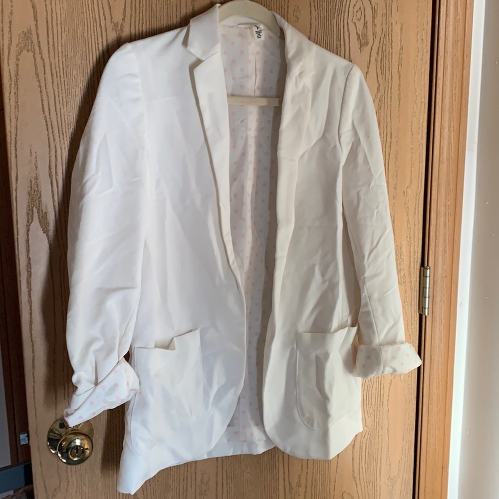 White Blazer with Pink Polka Dot inside